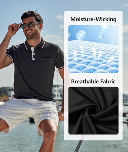 Image of ZITY Men Polo Shirts Short Sleeve with Pocket Golf Polo Wicking Shirts for Men Casual Collared T-Shirts