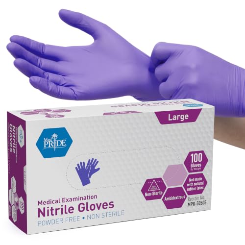 MedPride Powder-Free Nitrile Exam Gloves, Large, Large (Pack of 100)
