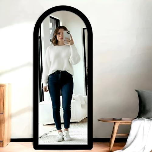 Image of Creative Arts n Frames 21 x 51 inch Full Length Dressing Chevel Long Fiber Wood Arch Framed HD Mirror Home Wall Living Room Decor Items (Classic Black Color Framed HD Arch Mirror)