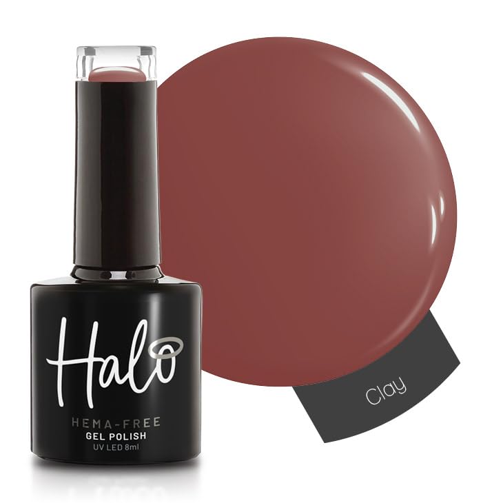 Halo Gel Polish 8ml - Clay. UV/LED Gel Nail Polish, Long Lasting & Easy To Apply. Nail Art Colours For Manicure & Pedicure. Gel Polish For Professional & Home Use.