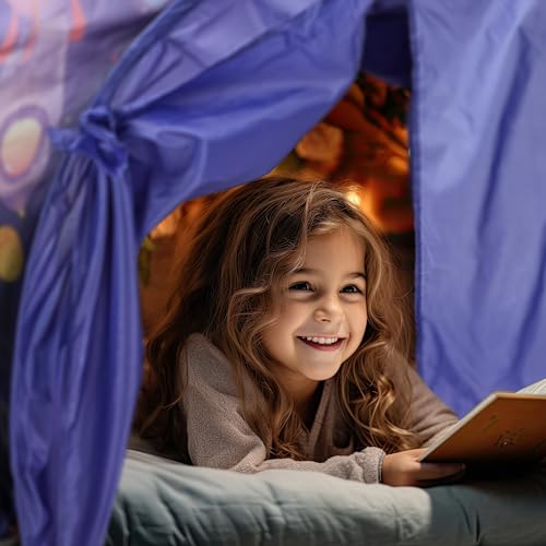 Relaxdays Bettzelt Kinder, BxT: 220x79 cm, Weltall-Design, Betttunnel für Kinderbett, Pop-up-Funktion, Betthöhle, bunt