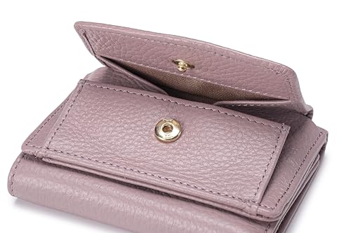 Image of Small Wallet Women Genuine Leather RFID Blocking Trifold Tiny Wallets with Snap Coin Pouch 7 Card Solts