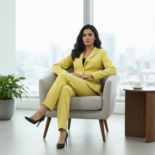 Image of Women's Formal Pantsuit Set, Single Button Blazer with Trousers, Professional Business Attire