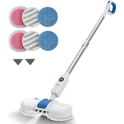 Electric Mop, Cordless Spin Mop for Floor Cleaning, AlfaBot S1 Cordless Mop with Water Sprayer and LED Headlight, Super Quite & Rechargeable Floor Scrubber for Hardwood Floor Tile & Laminate Floors Cover