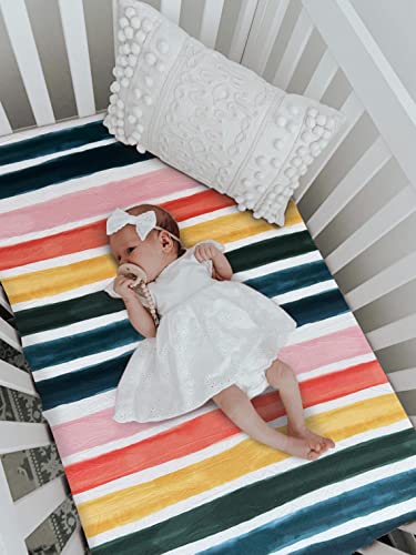 Image of Soft Fitted Crib Sheet, Stretchy and Breathable Toddler Crib Sheet for Boys and Girls, Fits Standard Crib and Toddler Mattress (Rainbow)