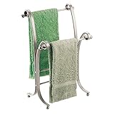 mDesign Steel Countertop Hand Towel Holder - 2-Tier Freestanding Small Towel Stand for Bathroom Counter and Vanity - Washcloth, Tea Towel, and Hand Towel Holder Stand - Hyde Collection - Matte Satin