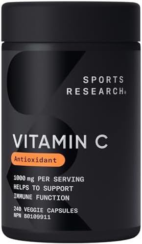 Sports Research Vitamin C 1000mg - Non-GMO Project Verified Ascorbic Acid Vitamin C Supplement for Immune Support & Antioxidant Protection | Vegan Friendly, 8 Month Supply (240 Count)