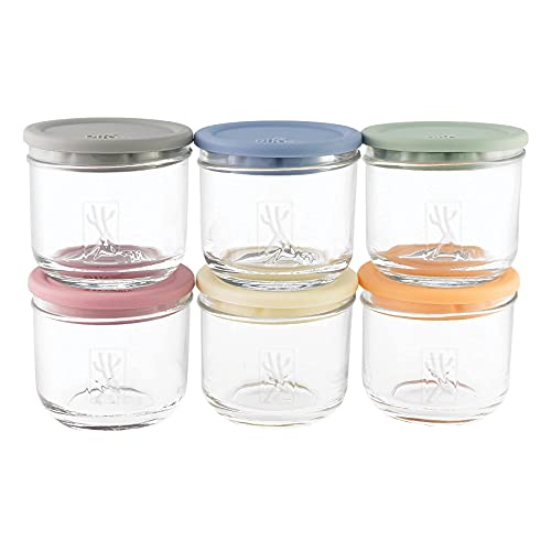 Image of Elk and Friends 5oz Borosilicate Glass Baby Food Storage Jars with Silicone Lid | Set of 6 or 12 Available | Strong Glass | Storage Containers | Microwave, Oven & Dishwasher Safe | Infant and Babies