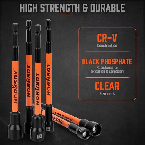 Image of HORUSDY 18Pcs Nut Driver Set SAE and Metric, Impact Magnetic Nut Driver for impact drill, 6 Inch Extra Long Nut Drivers, Cr-V Steel 1 /4 inch Hex Shank Quick Change, with Storage Case