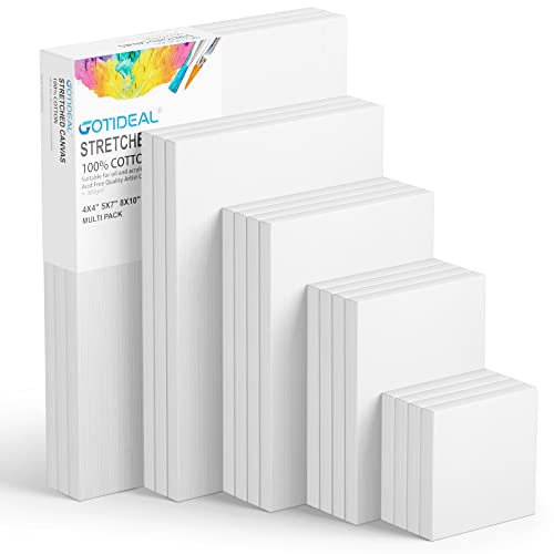Image of GOTIDEAL18Pcs Stretched Canvases for Painting Multi Pack 4x4, 5x7, 8x10,9x12, 11x14 Set, Primed White - 100% Cotton Artist Blank Canvas Boards for Painting, Acrylic Pouring,Oil Paint