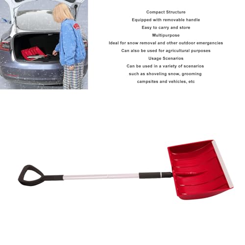 Snow Shovel Detachable Portable Outdoor Shovel Large Capacity Lightweight Shovel for Emergency Car Garden Use Adjustable Length for Convenience (Red)