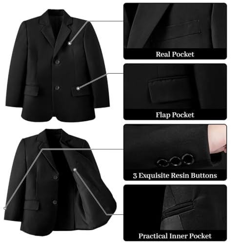Boys Suit 5 Pieces Formal Slim Fit Suits for Teen Kids Toddler Wedding Black Suit Blazer Jacket Vest Pants Shirt with Tie Tux for Boys Size 12Y by Fesenbo - Used condition - Image 3