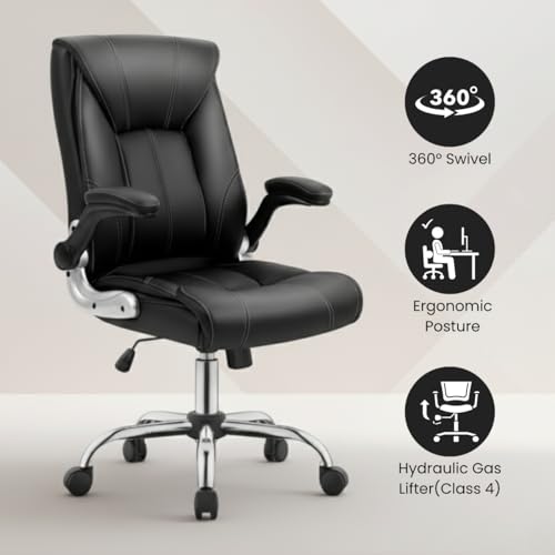 Image of Lakdi The Furniture Co High-Back Directior Office Chair and Executive Chair, Ergonomic Leatherette Desk Chair | Adjustable Arm Rest for 5-Year Warranty & Free Assembly-111012161 Black