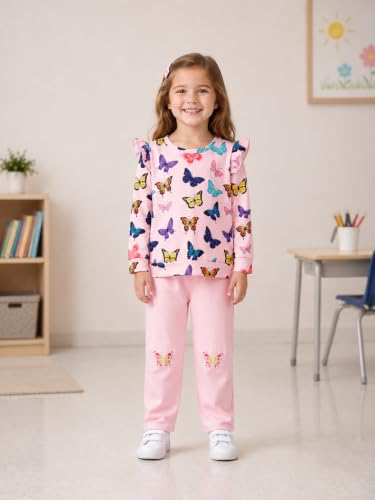 Image of RETSUGO Toddler Girls 2 Piece Outfits Long Sleeve Sweatshirt Leggings Pants Fall Winter Casual Clothes Sets 3‑8 Years