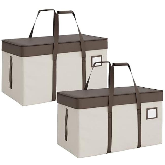 StorageWorks Extra Large Moving Bags with Lid, Heavy Duty Storage Packing Tote for Moving Supplies with Zippers & Reinforced Handles, Alternative to Moving Boxes, White and Brown, 2 Pack