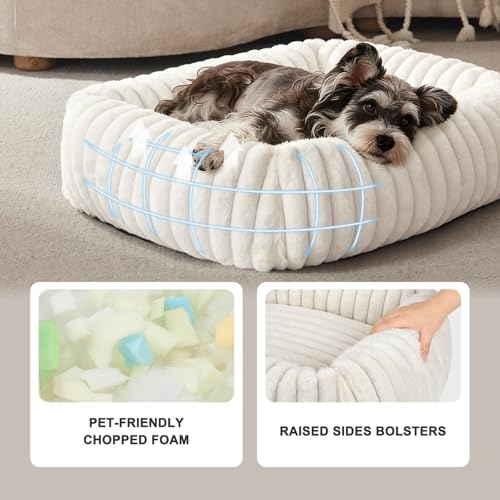 Image of FURTIME Dog Bed for Small Medium Dog, Washable Orthopedic Pet Bed with Removable Cover, Rectangle Soft Calming Sleeping Puppy Bed Durable Pet Cuddler with Anti-Slip Bottom, Cream, M (25 inchx21 inchx7 inch)