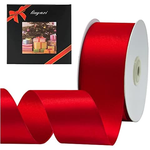 LIUYAXI Red Double Faced Satin Ribbon, 2" X 50 Yards, Craft Fabric Ribbon for Gift Wrapping Floral Bouquets Wedding Party Decoration Cover