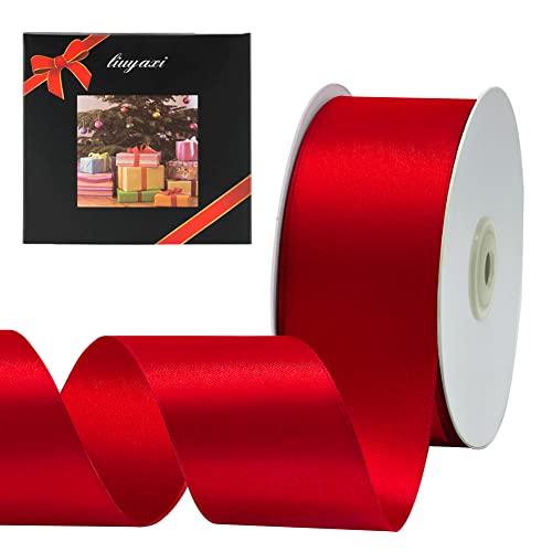 Image of Solid Color Double Faced Red Satin Ribbon 2 inch X 25 Yards, Ribbons Perfect for Crafts, Wedding Decor, Bows Bouquet, Sewing, Christmas Gift Wrapping