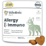 Wholistic Pet Allergy & Immune - Dog Allergy Chews with Mushrooms, Colostrum, Turmeric & Salmon Oil - Immune Support & Itch Relief for Dogs - Pre & Probiotics for Gut Health - Bacon Flavor - 90 Chews