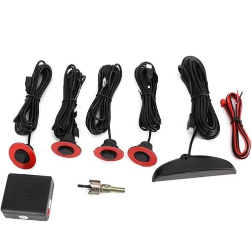 Radar de marcha atrás 12 V 4 sensores 16 mm original sensor de aparcamiento plano de coche Crescent Auto Reverse Backup Radar Detector con pantalla radar inverso de estacionamiento (negro)