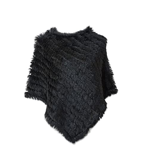 HANTONGHAO Véritable fourrure de lapin tricoté fourrure de lapin poncho gilet mode Wrap manteau châle dame écharpe fourrure naturelle fête de mariage en gros Cape - noir, taille unique