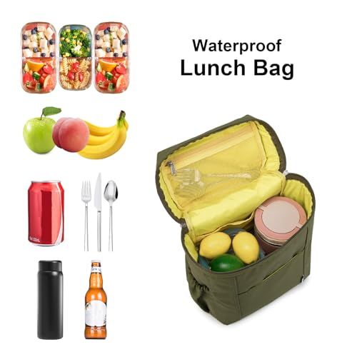 Image of NOL Natural Organic Lifestyle Insulated Lunch Bags for Women Cooler Bag Lightweight Nylon Waterproof Lunch Box For Work (Amy green, Large)
