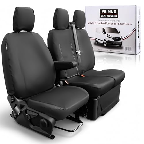 To Fit: Ford Transit Custom Seat Covers 2013 to 2023 | Waterproof Durable Easy to Fit | For the Ford Transit Custom Seat Cover Accessories (2013 to 2023 - Driver & Double Passenger)