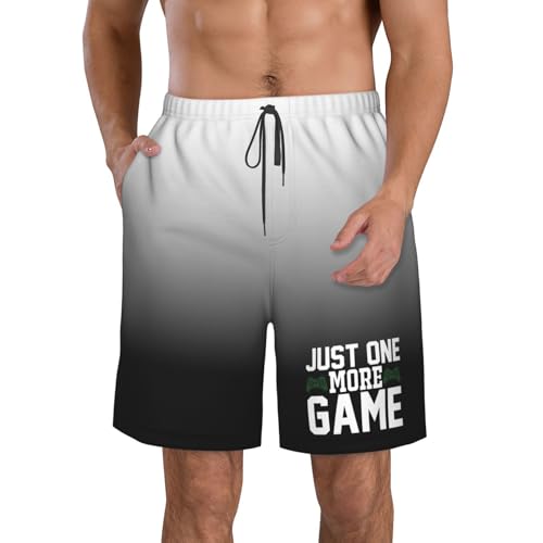 Gaming Just One More Game Men's Casual Board Shorts - Elastic Waist Drawstring Swim Trunks Swimwear Bathing Suits,