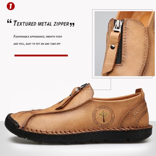 Mens Flat Penny Loafers Comfort Breathable Anti-Collision Round Toe Slip On Hand-Sewn Soft Bottom Fashion Moccasin Boat Shoes for Work Business Walking Driving Shoes3