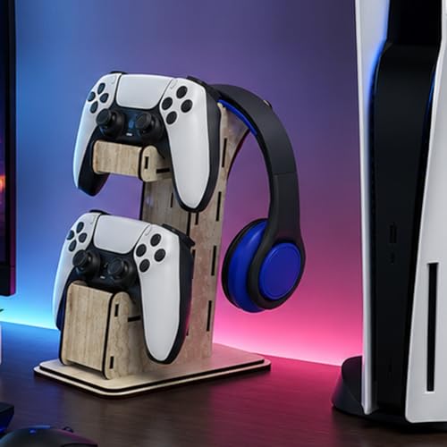 Image of Headphones and Controller Stand for Desk Modern Gaming Style, 18 x 15 x 21.5 cm, for PS5 and Xbox Controllers