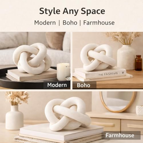 Image of Yalikop 3 Link Wood Knot Decor Rustic Home Decor Accents Hand Carved Coffee Table Decoration, Boho Chain Link Decoration, Modern Shelf, Rustic Objects for Home Living Room Bedroom(White)