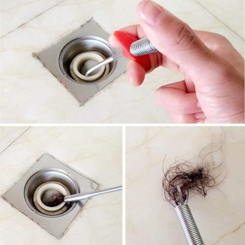 Image of TEKCOOL Stainless Steel Drain Pipe Cleaning Spring Stick,Hair Catching Pipe Cleaning Claw Wire,Sink Stick Sewer Sink Tub Dredge Remover,Spring Drain Basin Cleaner Tool(160 Cm) (3) (1)