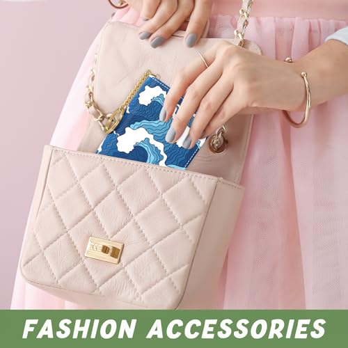 Image of Aiawoxc Credit Card Holder, Small RFID Wallet Slim Leather Card Organizer Case with Zipper and Keychain, Japanese Wave02