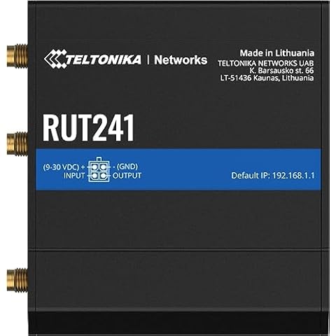 Teltonika RUT241098000 Model RUT241 Industrial Cellular Router; 4G and 3G Connectivity; for use in North America; Compatible with Verizon, AT&T, and T-Mobile; WAN Failover with Auto Switching Cover