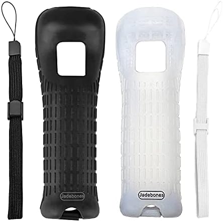 Jadebones 2X Silicone Skin Case Cover with Wrist Strap for Wii Remote Controller (Black+White)