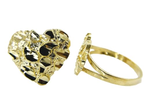 Rough Textured Cookie Nugget Heart Rings 18k Gold Plated Brass