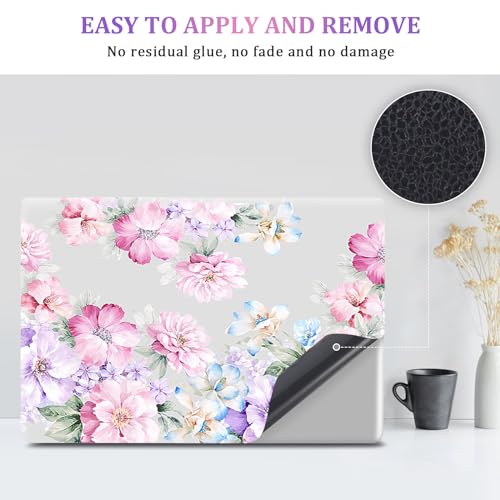 ARTSO 12 13 14 15 15.4 15.6 Inches Laptop Skin Sticker Decal Universal Netbook Skin Sticker Reusable Soft Notebook Art Protector Cover Decal, Gray Pink Flower