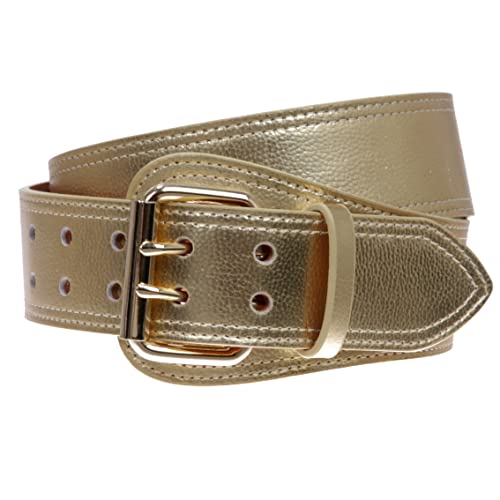 Women's Litchi Veined Double Stitch Double Hole Tapered Leather Belt3