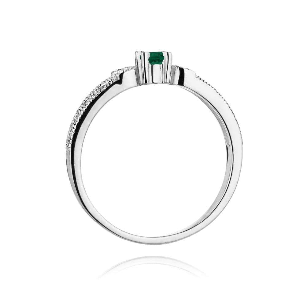 Sakrami Anillo de mujer de oro amarillo o blanco de 14 quilates con esmeralda natural de 0,15 ct y diamantes, anillo elegante con grabado para compromiso, San Valentín, aniversario (blanco, 22)