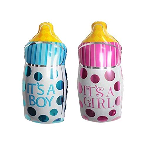 Image of Rozi Decoration Baby Shower Bottle Balloon 27 Inch Foil Balloons It's a Boy-Girl Printed For Welcome Home Baby Decoration Pink and Blue Pack of 2 Piece
