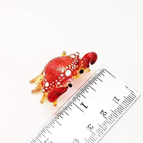Miniatura 3 de WitnyStore Pequeña figura de cangrejo rojo brillante de 1 pulgadas de largo, cangrejos de vidrio pintado a mano en miniatura de crustáceo,