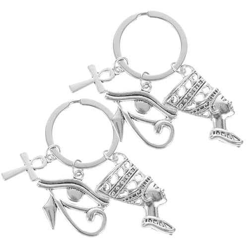 CATIEBYE Lot de 2 Porte-clés Créatifs Égypte Antique en Métal, Décoration Amulette Symbole Œil Égyptien et Anubis, Léger et Robuste, Accessoires pour Clés et Paquet Femme