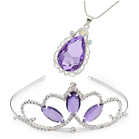 Vinjewelry Sofia the first Amulet Princess Crown Waterdrop Pendant Necklace for Girls Birthday Headband Christmas Gift Cover