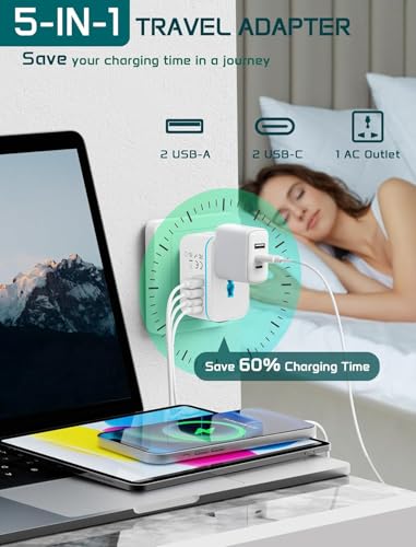 Image of rts 200+ Countries Universal Travel Adapter Fast Charger, Worldwide Plug Adapter 2 USB C PD3.0 & 2 USB-A Quick Charge, All in One International Power Adaptor Smart Wall Charger for Phone Laptop USA EU