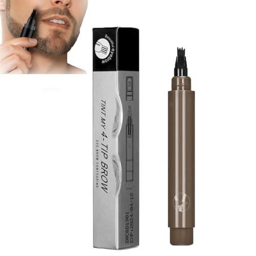 4 Points Multi-Used Waterproof Eyebrow Beard Filling Pen,4 Points Eyebrow Beard Pen Filler & Brush, Beard Pencil Filler for Men Beard, Long Lasting Creates Natural Looking Brows (Light Brown)