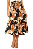 Yewanka Women's Boho Floral Print Midi Skirt Elastic High Waisted Swing A-Line Tiered Summer Beach Long Skirts for Women (Big Flower Black, X-Large)