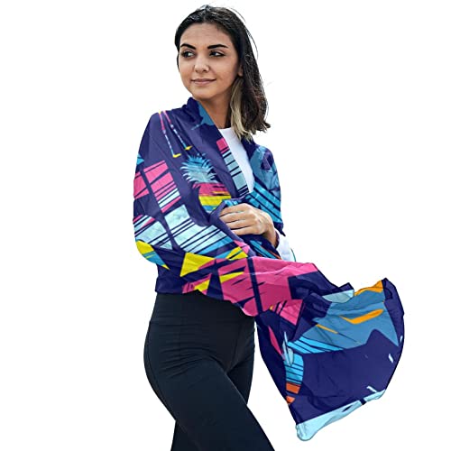 Écharpe légère pour femme bleu et multicolore contre le vent frais