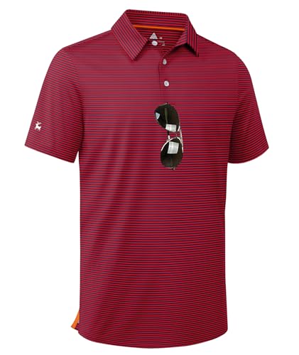 Image of ZITY Men Golf Polo Shirts Short Sleeve Striped UPF 50+ Moisture Wicking Casual Collared Print T-Shirt for Men