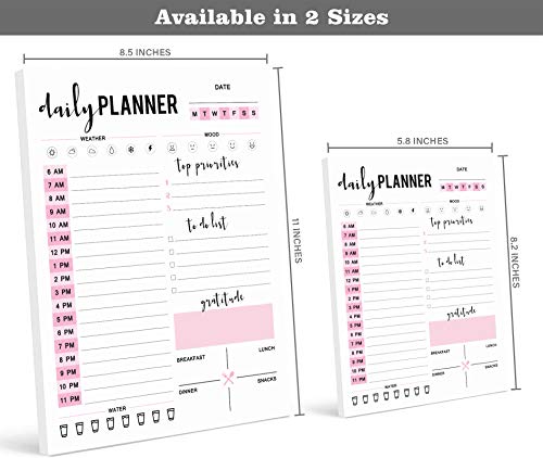 Image of Daily Planner with Hourly Schedule w / 50 Undated Sheets, Productivity Tracker Tear Off Pad- Personal Planner- Priority Task- Daily Goal- to-Do List- Vibrant Calendar- Organizer Scheduler