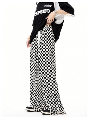 Milumia Women's Checkered Drawstring Baggy Long Pants Straight Leg Loose Fit Pants3